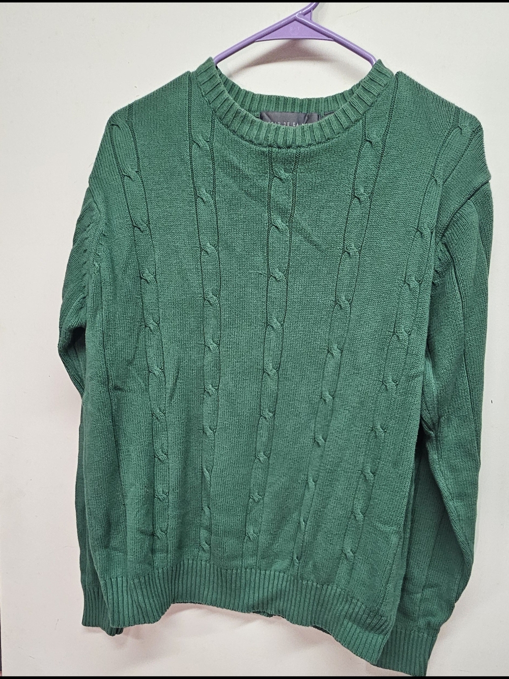 Oscar de la Renta Emerald Green Cable Crewneck Sweater